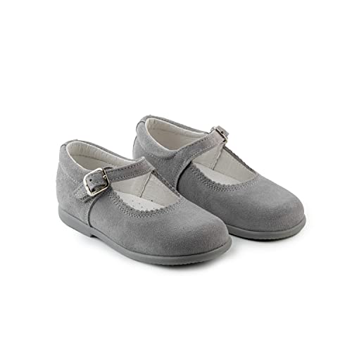 BIGUEL - Merceditas Serraje Gris para Bebe niña - Zapato Elegante Fabricado en España (Gris, Numeric_22) Cover