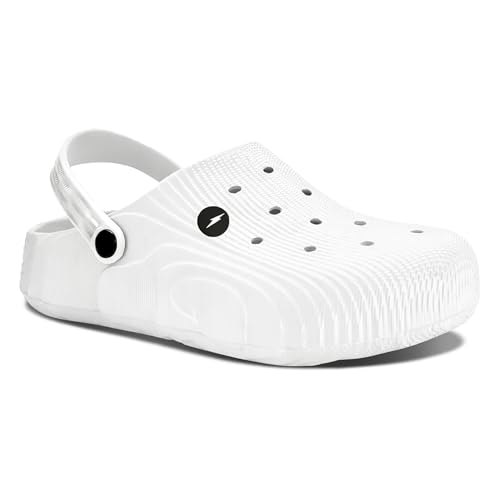 BRUTON Premium Classic Casual Clogs/Sandals with Adjustable Back Strap for Adults | Comfortable & Light Weight | Waterproof & Daily Mules for Gents/Boys- Size UK 8 White