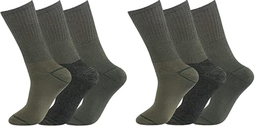 CHAAL® 6 Chunky Socks for Mens Military Hiking Army Cushion Sock Warm Winter Work Thick Cotton Blend Thermal Walking Patrol Hiking Olive Green Boots Socks UK Size 6-11 Green