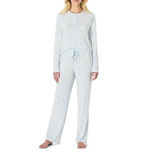 Amazon Essentials x Sofia Grainge Women's Long Sleeve Henley Pajama Set, Light Blue Geese, Medium