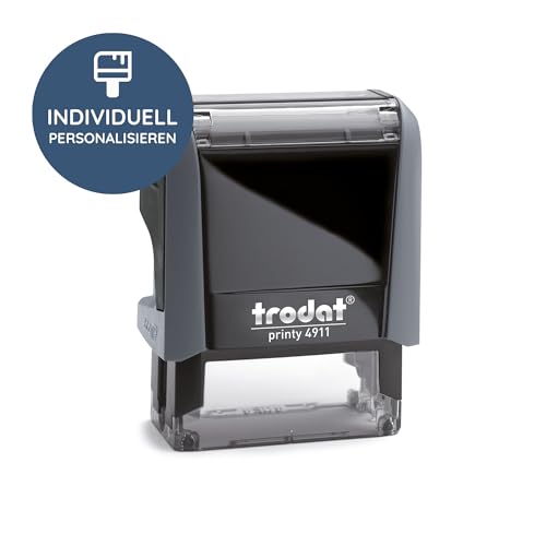 Trodat – Printy 4911 GRAU Custom Stempel mit Wunschtext personalisieren – selbstfärbender Stempel als Namensstempel, Adressstempel, Firmenstempel & Co zu verwenden (37 x 14 mm | 4 Zeilen | Grau)