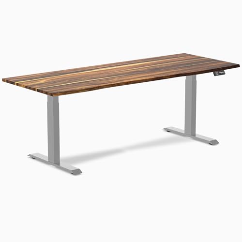 Image of Desky Dual Hardwood Sit Stand Desk - 80x30 Electric Standing Desk - Dual Motor, 3 Stage Adjustable Height Desk - Solid Wood Standing Desk - Whole-Piece Top in Pheasantwood Wood