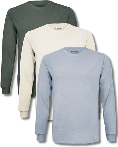 Kingsted Long Sleeve Shirts for Men - Royally Comfortable - Soft Premium Fabric - Well Crafted Classic Tees (Earth 3 Pack, Large)