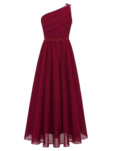 Sywiyi Girls One Shoulder Ruched Chiffon Maxi Dress Junior Bridesmaid Dress Flower Girls Dress Dance Prom Gown
