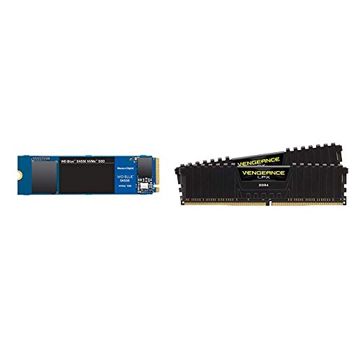 WD Blue SN550 500GB NVMe Internal SSD - Gen3 x4 PCIe 8Gb/s, M.2 2280, 3D NAND, Up to 2,400 MB/s - WDS500G2B0C & Corsair Vengeance LPX 16GB (2x8GB) DDR4 DRAM 3200MHz C16 Desktop Memory Kit - Black