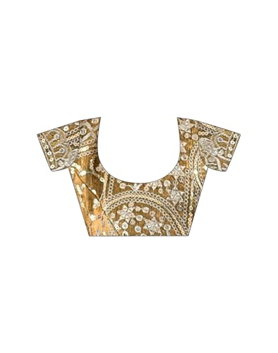 Image of Satrani Women's Shimmer Chiffon Dual Tone Scalloped Border Sequins Embroidery Saree with Unstitched Blouse Piece