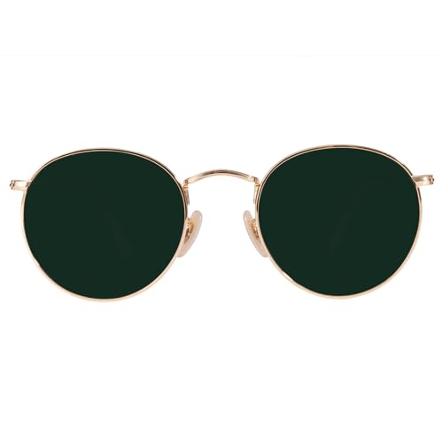 50mm Glass Lens UV Protection Metal Round Frame Sunglasses for Women Classic Shades Sunnies