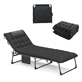 GOPLUS Silla Plegable para 1 Persona para Adultos, Cama Plegable con Colchón,Respaldo y Reposapiés Ajustables y Reposacabezas Desmontable, para Viajes, Camping, Pesca, Capacidad 150 kg