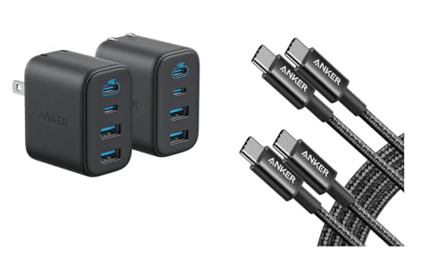 Image of Anker USB C to USB C Cable, Type-C 60W Fast Charging (6 FT, 2Pack),Zolo Charger Block, 2-Pack 4-Port Wall Adapter with 50W Max Output