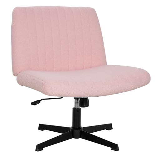 PayLessHere | Criss Cross Chair | Pink | Wide, Armless Desk Chair Without Wheels | 360 Swivel, Height Adjustable & Stable Metal Base | for Office, Home Office, Vanity Seating