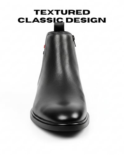 Image of Men's Retro Premium Chelsea Boots - Black Textured Classic Design with Side Zip, Minimalist Formal & Casual Ankle Boots for Men