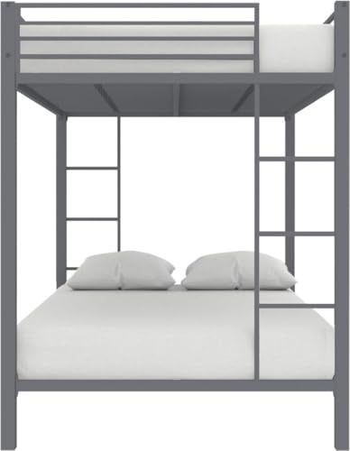Image of Metal Bunk Bed for Adults and Kids, Sturdy Steel Frame with Guard Rails (3 X 6 Ft) | Grey Finish | Space Saving Design | DIY Assembly for Home and Bedroom