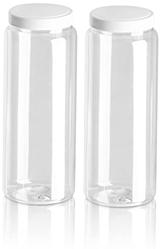 DecorRack 64 Ounce Clear Plastic Jars With White Lids, Pasta Jars Storage Containers, Mason Jars, BPA Free Canisters For Dry Goods, Sweets, Kitchen & Household (2 Pack)