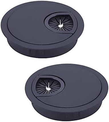 2pcs Desk Cable Wire Grommet 60mm(2.4 inch) Metal Cable Hole Cover Desk Table Grommet Black Computer Grommet Cable Port Hole Covers Tidy for Home Office Table Wire Organizer