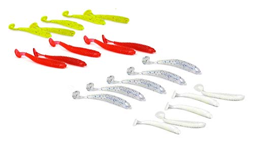 SIMSA-Expert Gummifisch Set 20 Stück 7cm 2g - Twister - Softbait - Kunstköder - Angel SHAD - 4-farbig für Barsch, Hecht, Zander Cover