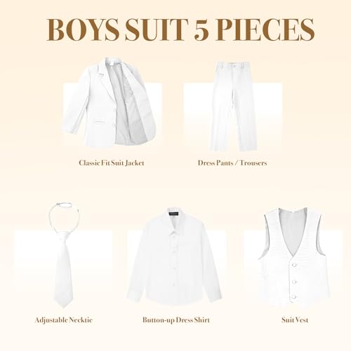 Luca Gabriel Toddler Boys' 5 Piece Classic Fit No Tail Formal White Dress Suit Set with Tie and Vest - Size 6 - Thumbnail 2