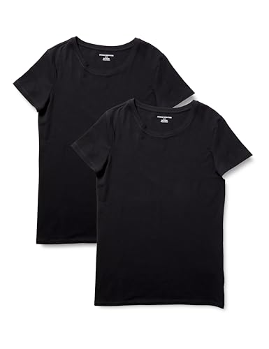 [Amazon Essentials] 2枚組 Tシャツ レギュラーフィット 半袖 (クルーネック/Vネック) レディース ブラック Lの商品画像（Amazon）