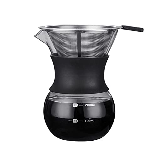 Pour Over Kaffeebereiter mit Edelstahl Manueller Glas-Tropfer Brauer papierlose Borosilikat-Karaffe Hand Drip Pot Silikonhülle