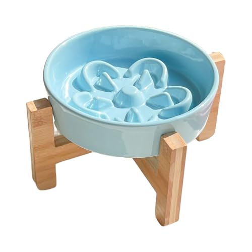 犬 早食い防止 猫 フードボウル 陶器製 花型デザイン 竹製スタンド付き 陶器 16.4cm 3色展開 滑り止め 食器洗浄機対応 抗菌加工