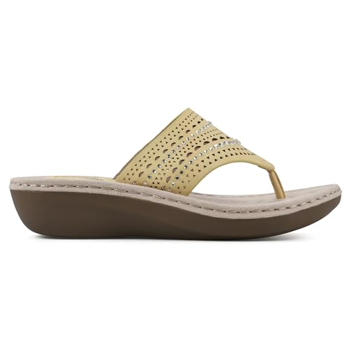 Image of CLIFFS BY WHITE MOUNTAIN Women's Comate Rhinestoned Mini Wedge Flip Flop Sandal