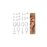 LOLIAS Hypoallergenic Flat Back Earrings for Women Girls Surgical Steel Earrings for Sensitive Ears - Stainless Steel Flatback Stud Hoop Cartilage Earring Stacks Silver Plated