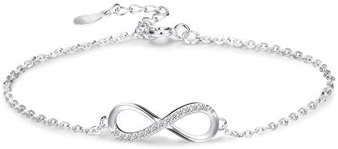 Sllaiss 925 Sterling Silver Infinity Bracelets Endless Love Adjustable Cubic Zirconia Bracelet Jewelry Gifts for Women Girls Hypoallergenic