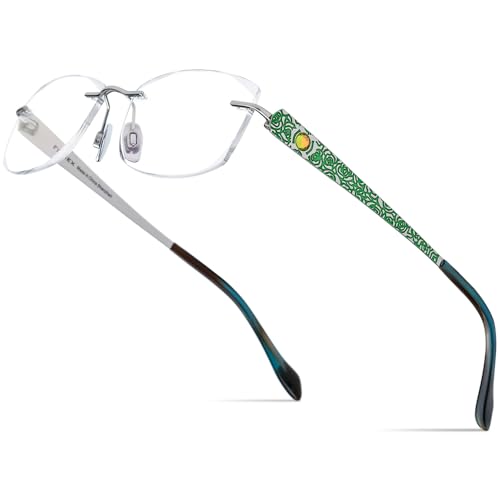 Image of FONEX Titanium Glasses Frame,Rimless Frameless Luxury Diamond Optical Eyeglasses for Women
