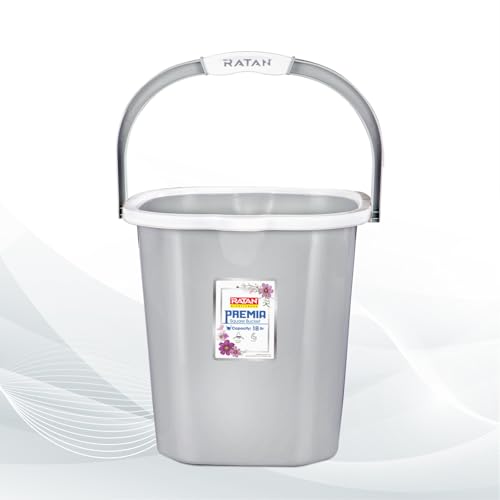 Image of RATAN PLASTICWARE Premia Bathroom Set (Bucket 5L X 1) + (Bucket 18L X 1) + (Mug 1.5L X 1) + (Small Stool X 1) - Diaso Grey|Easy to Carry | Perfect for Use in Bathrooms, Kitchen & Wet Utility Areas