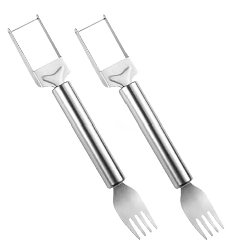 Vocdikficy Cortador de Rebanador de Sandía, Cortador de Frutas de Acero Inoxidable 2 en 1, Tenedor de Sandía, Utensilios de Cocina para Acampar, 2 Piezas