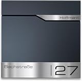 Metzler Boîte aux Lettres Murale avec Porte nom, Design Moderne avec Compartiment à journaux Anthracite RAL 7016, Personnalisable avec Plaque Nominative en Acier Inoxydable V2A | Modèle Siebert…