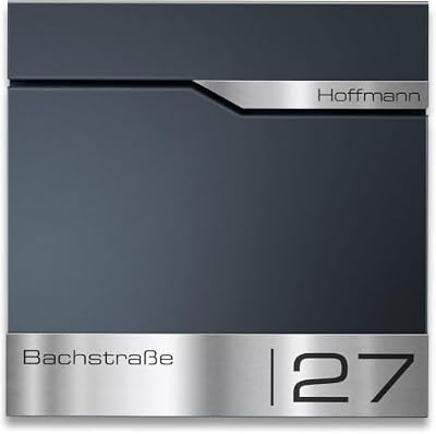 Metzler® Buzón Antracita RAL 7016 con Compartimento para periódicos, Placa de Nombre de Acero Inoxidable V2A, Inoxidable, buzón Moderno de Pared, con Cerradura, 10 años de Suministro de repuestos
