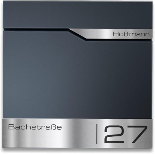Metzler Boîte aux Lettres Murale avec Porte-nom, Design Moderne avec Compartiment à journaux Anthracite RAL 7016, Personnalisable avec Plaque Nominative en...