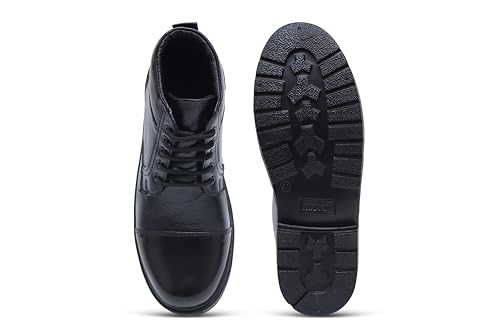Image of ARAMISH Men's Genuine Black Genuine Leather Lace Up Police Boots - 08 UK
