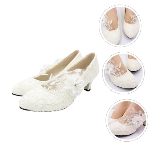 Chaussures de mariage pour femmes blanches dentelle soirée 41 - 5