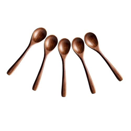 OUNONA 5個用木製スプーン 製ロングハンドルシュガースプーン 調味料用コーヒースプーン な丸みエッジ デザートやアイスクリーム ジャムに