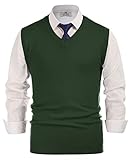 PJ PAUL JONES Mens Basic V Neck Sweater Vest Slim Fit Solid Sleeveless Knitwear Dark Green L