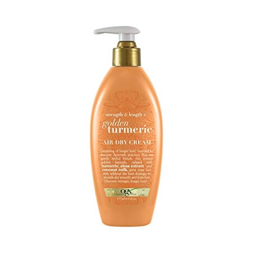 OGX Strength & Length + Golden Turmeric Anti-Frizz Air Dry Hair Cream with Coconut Milk to Nourish Hair, Leave-In Moisturizing Hair Treatment to Smooth Frizzy Hair, 6 oz