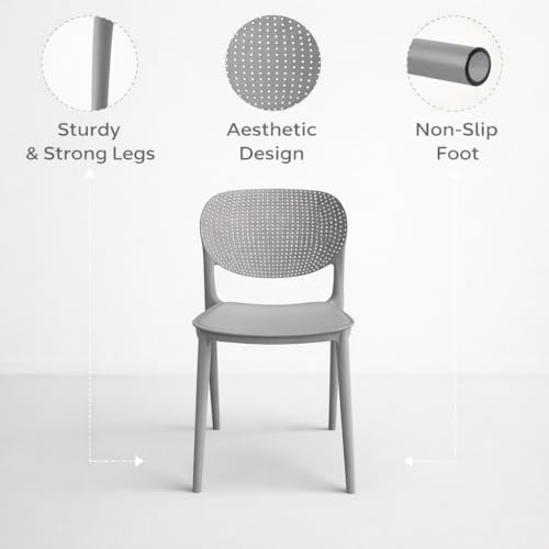 Image of INNOWIN Casper Stackable Arm Chair | Accent Chair for Living Room Home, Bedroom, Cafe and Hotels | 3- Year Warranty | Plastic | Grey
