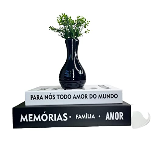 Kit decoração 2 livros branco e preto + vaso garrafa moderno