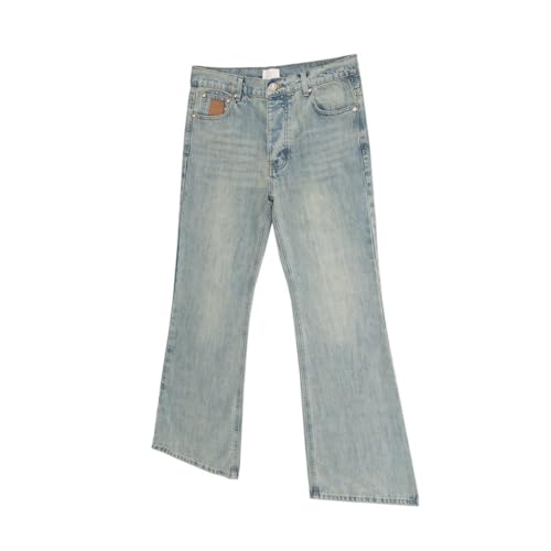 Men's Pearl Button Baggy Flare Jeans, Washed Denim, Casual Boot Cut Loose Fit4