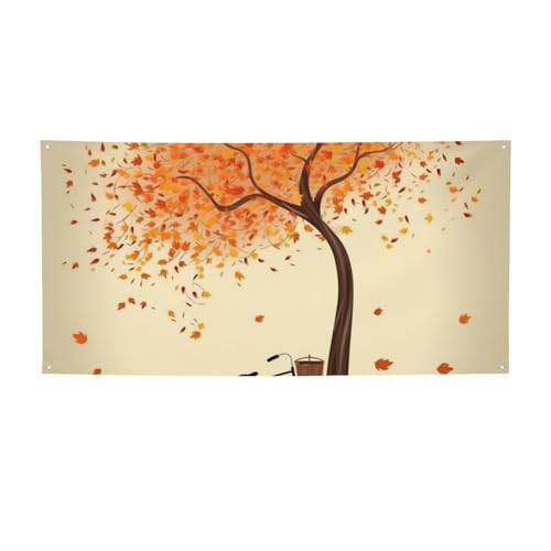 大型バナーサイン 中程度の木 秋 落ちる 自転車バナー 吊り下げロープ付き 壁サイン フラッグ ポスター 屋内 屋外 ディスプレイ 写真 背景 パーティーデコレーション用