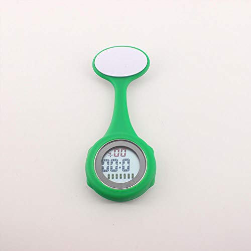 Preisvergleich Produktbild flqwe Damen Taschenuhr Analog Quarzuhr aus,Multifunktionale elektronische Silikon-Krankenschwesteruhr, Digitalanzeige Brustuhr-grün,wasserdichte Krankenschwesteruhr