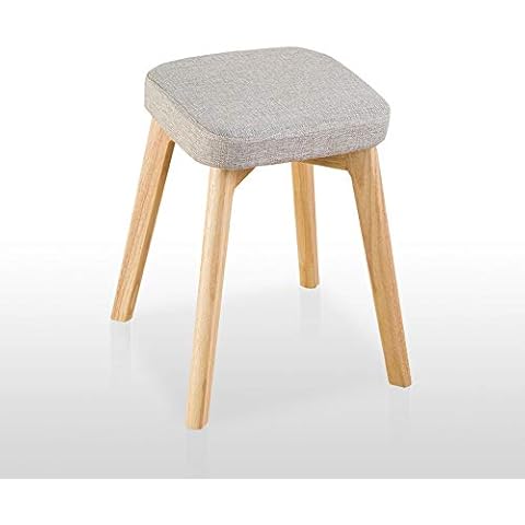 SYKONG Ottoman Dining Chair Stool Simple Modern Home Linen Fabric Stool Economic Square Solid Wood Foot Lazy Stool Living Room Creative Bench Dressing Stool Cover