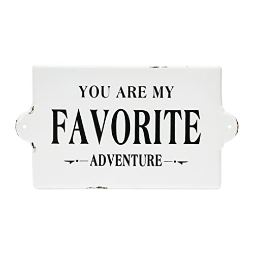Creative Co-Op Distressed Metal Sentimental "You Are My Favorite Adventure" Wall Sign, Black and White