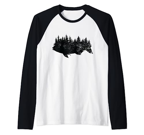 Pesca de lubina Peces del bosque Pesca en hielo Camiseta Manga Raglan