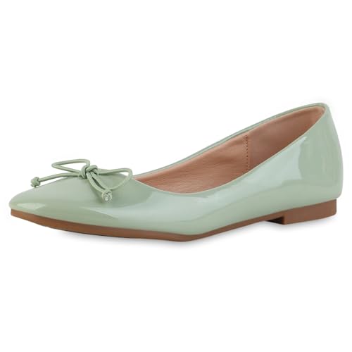 VAN HILL Damen Klassische Ballerinas Flach Lack Klassisch Schuhe 216754 Hellgrün Lack 37