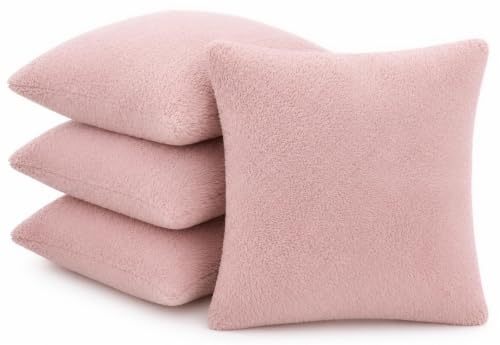 Image of Adore Home 4 Pack Teddy Cushion Covers 43x43cm, Blush Pink