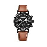 Wenger Relojes Hombre Urban Metropolitan Cronografo Ø 44mm, Suizos, Cuarzo, Impermeable 100m, Brazalete de Cuero, Cristal de Zafiro, Negro/Braun, 01.1743.115