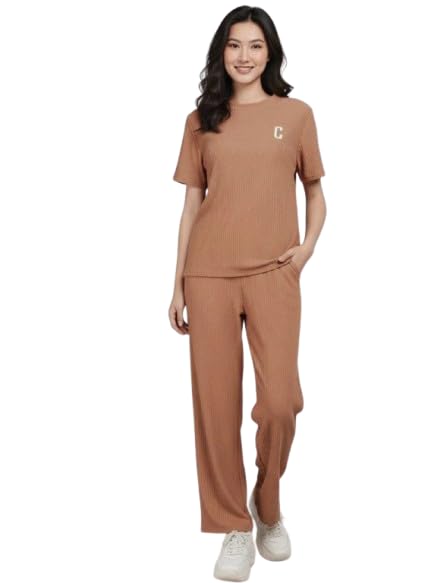 Women Self Design Night Suit Set | Soft & Comfortable Short Sleeve Top with Relaxed Fit Pajama Pants | Stylish Loungewear Co-Ord Set for Daily & Sleepwearr-picture-40