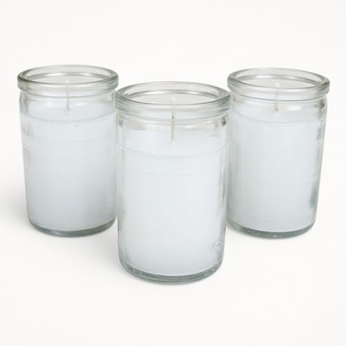 3 Pack White Spiritual Candles in 3 Inch Clear Glass – Velas Unscented Veladoras for Prayer, Meditation, Cleansing & Protection